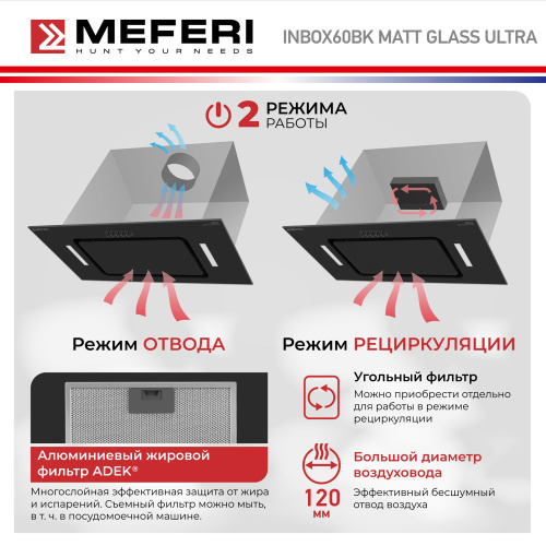 Встраиваемая вытяжка Meferi INBOX60BK MATT GLASS ULTRA фото 15